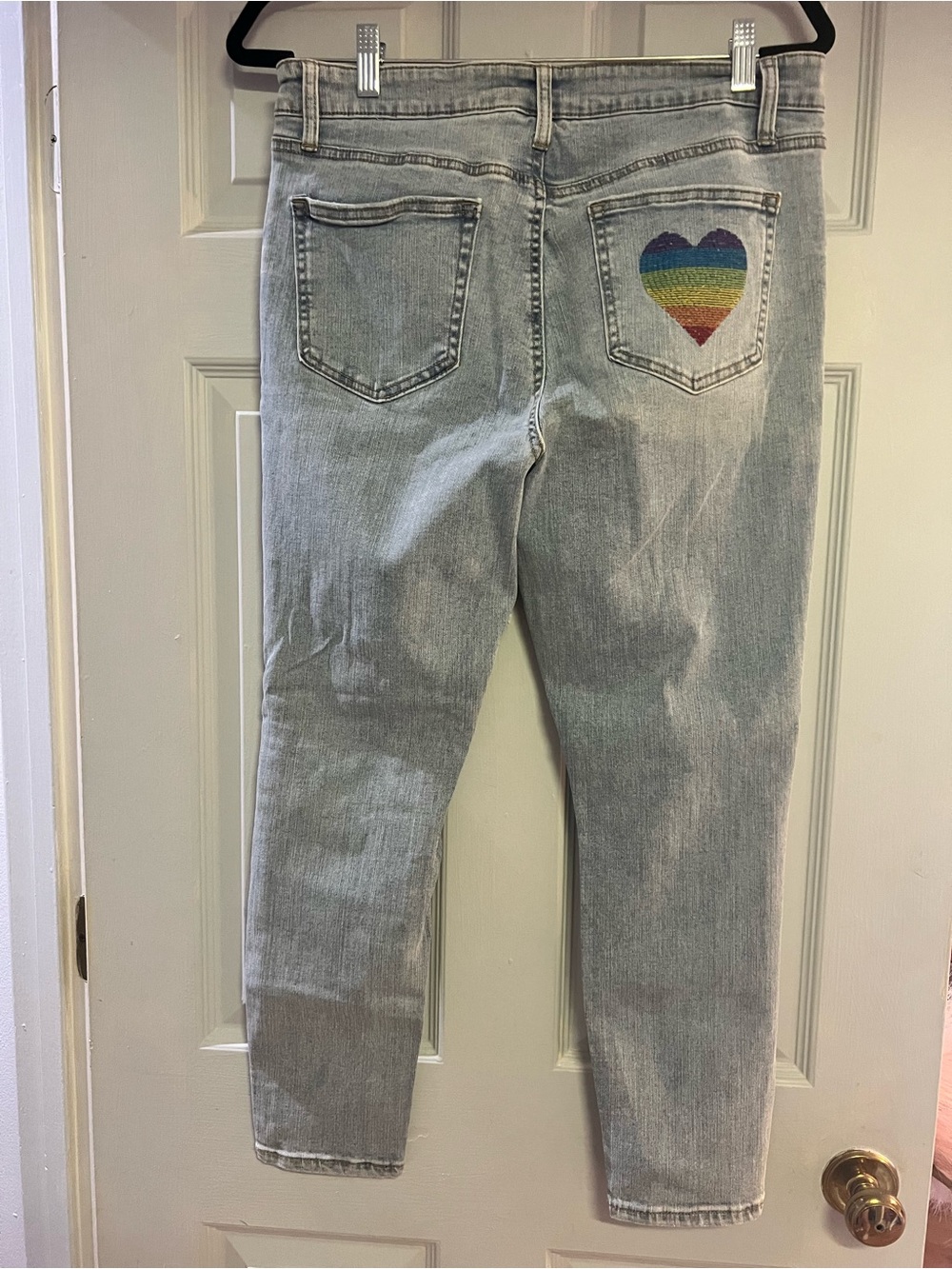 New York & Company Light Wash Ankle Jeans with Rainbow Heart Patch